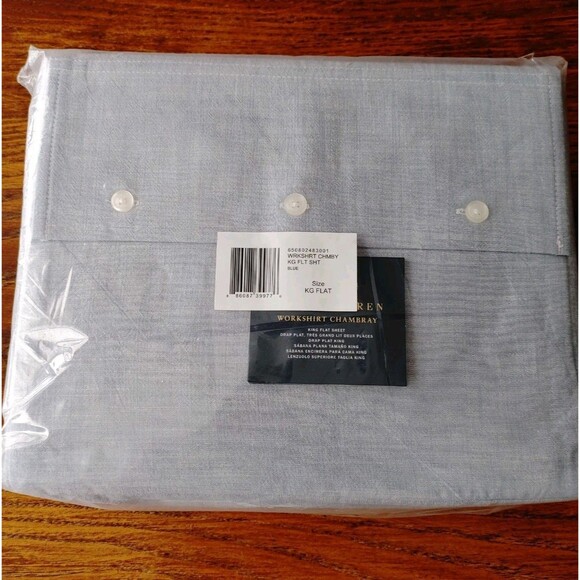 Ralph Lauren FLAT Sheet King Workshirt Chambray Blue Flat NIP - Picture 3 of 5